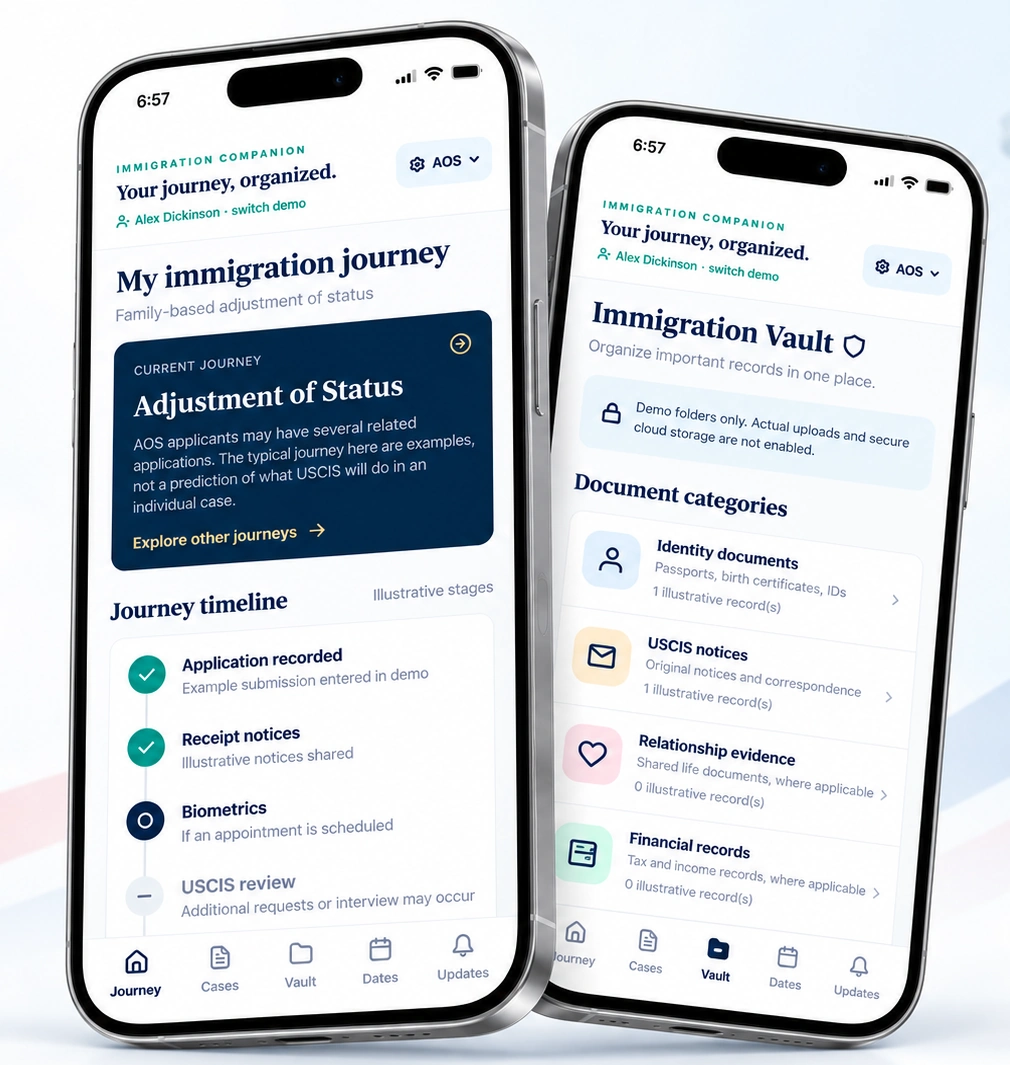 My US Path journey and document screen designs